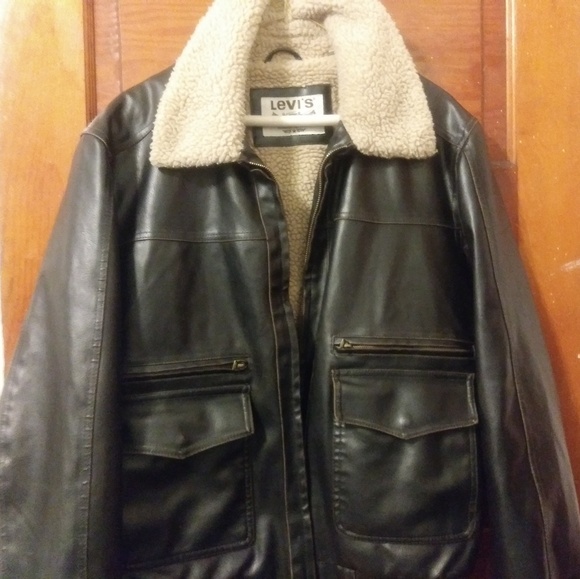 Brown leather Levis sherpa jacket - Picture 2 of 5